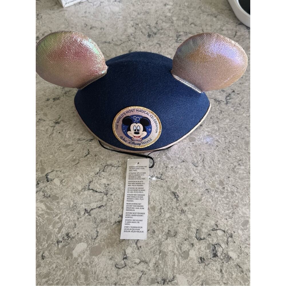 Disney Navy Blue Mickey Ears Hat with Iridescent Rose-Gold Ears